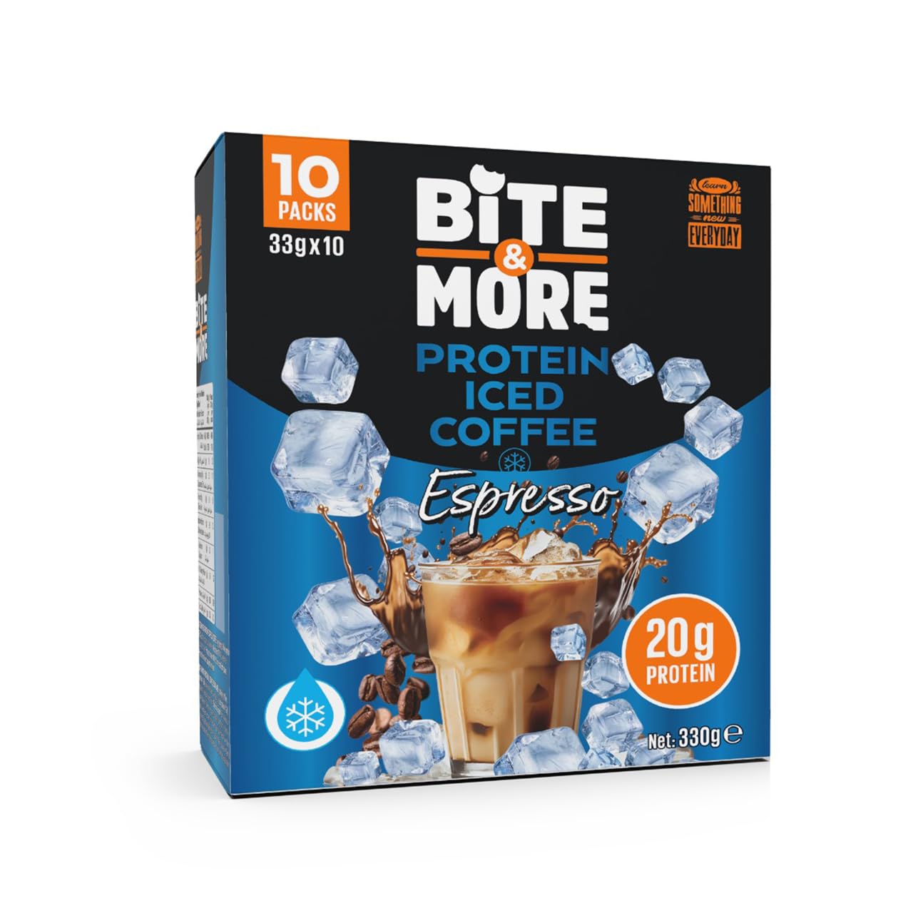 Bite & More Espresso Protein Iced Coffee - 20g Protein, Zero Sugar, High Fiber, Energy Boosting, Heart-Healthy, Brain Support, Fresh Taste, Sweetened with Honey, 33g Sachets, 10-Pack