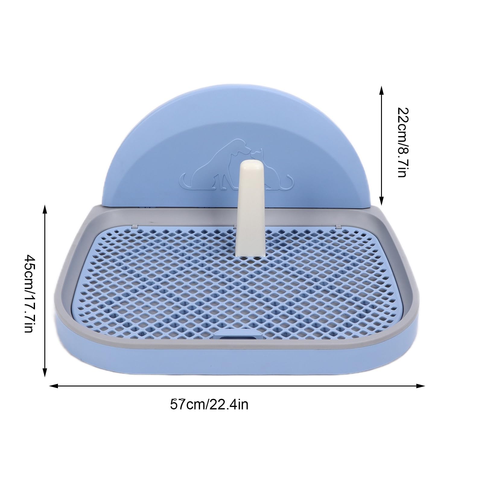 AMONIDA Inodoro para Mascotas, Bandeja Portátil de Malla para Orinal para Perros con Poste Extraíble para Perros Pequeños y Gatos, Plástico Fácil de Limpiar, 22,4 Pulgadas X 17,7 Pulgadas (cielo azul)