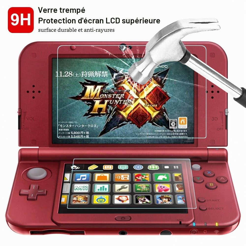 Étui de Protection pour Nintendo New 3DS XL avec Film de Protection d'écran, AFUNTA 2 Protecteurs en Verre Trempé pour Écran Supérieur et Films en Pet pour Écran Inférieur, 1 EVA Housse de Transport