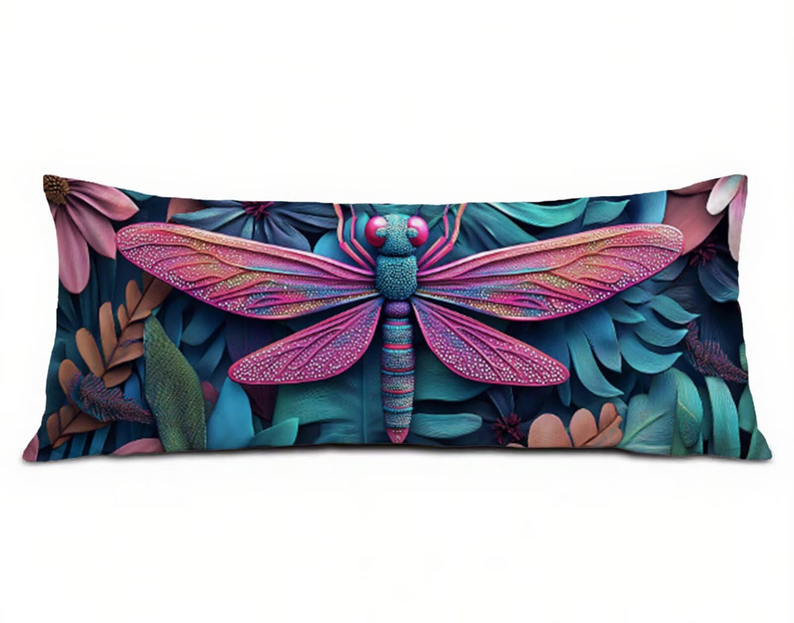 Różowe poszewki na poduszki na sofę 60 x 180 cm, aksamitna bawełniana miękka i oddychająca, poszewka na poduszkę łóżko z niewidocznym zamkiem błyskawicznym ważka poszewki na poduszki, wystrój na