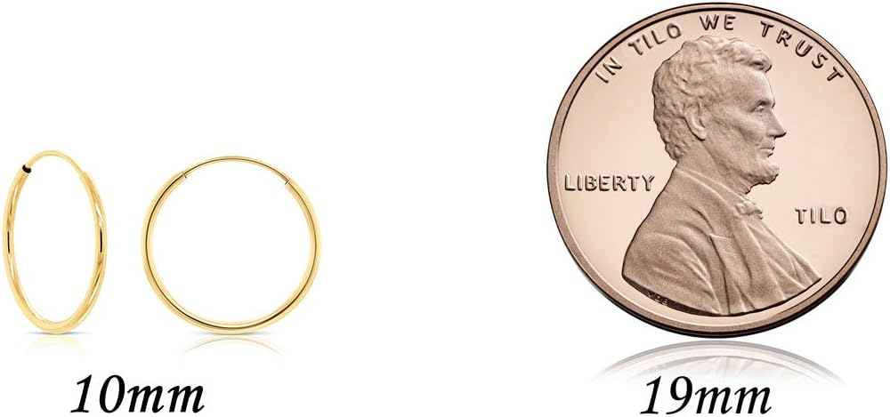 14k Yellow Gold Endless Hoop Earrings, 14k Gold Thin Hoop Earrings, Cartilage Earrings, Helix Earring, Nose Hoop, Tragus Earring - Image 2