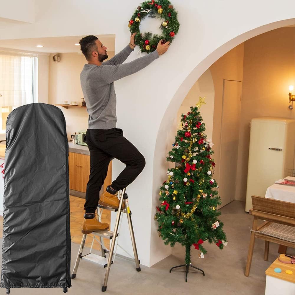 Folding Step Ladder Cover Skyour 420D Oxford Fabric Waterproof Household Folding Stepladder Storage Bag Protector Step Ladder Furniture Dust Covers for Outdoor Indoor Black (19.5x2.5x76.7in) image 5