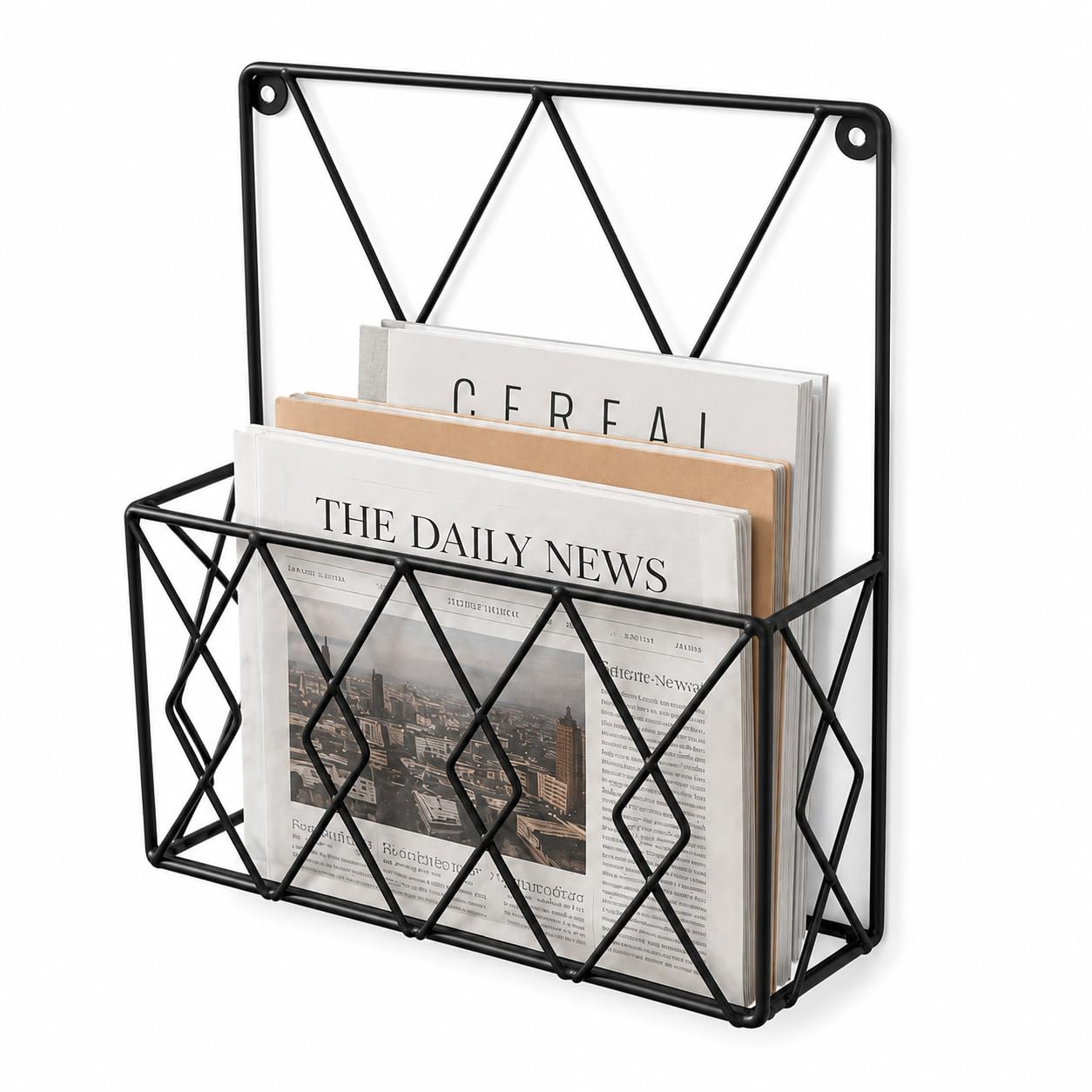 Black Metal Wall Mounted Newspaper Magazine Holder, Iron Wire Storage Basket Rack for Newspapers, Magazines, Files, Books, Letters, Office Documents, Home, Living Room,-image-33