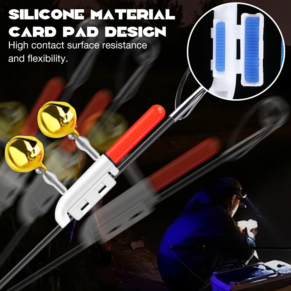 5 Pièces Detecteur de Touche Peche Carpe avec Lampe à LED Deux Cloches, Detecteur Carpe avec Chargeur et Batterie, Bipeur Peche Carpe, Détecteur de Touche Carpe pour La Pêche de Nuit