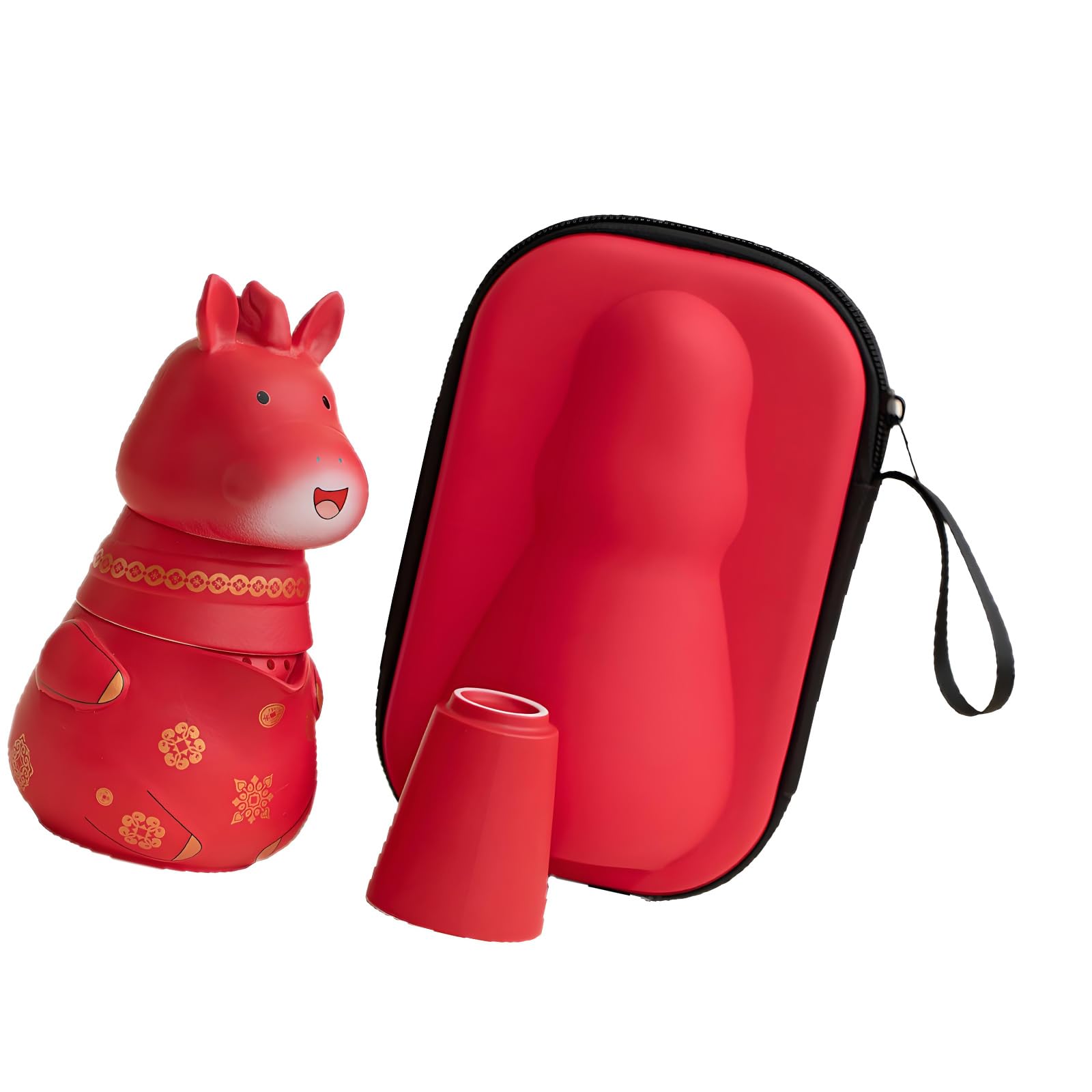 Tsophreniq Portable Ceramic Tea Set Chinese Zodiacs Horse Year Designed Teapot and Teacups with Storage Bag for Tea Lover Gift Accessories Set