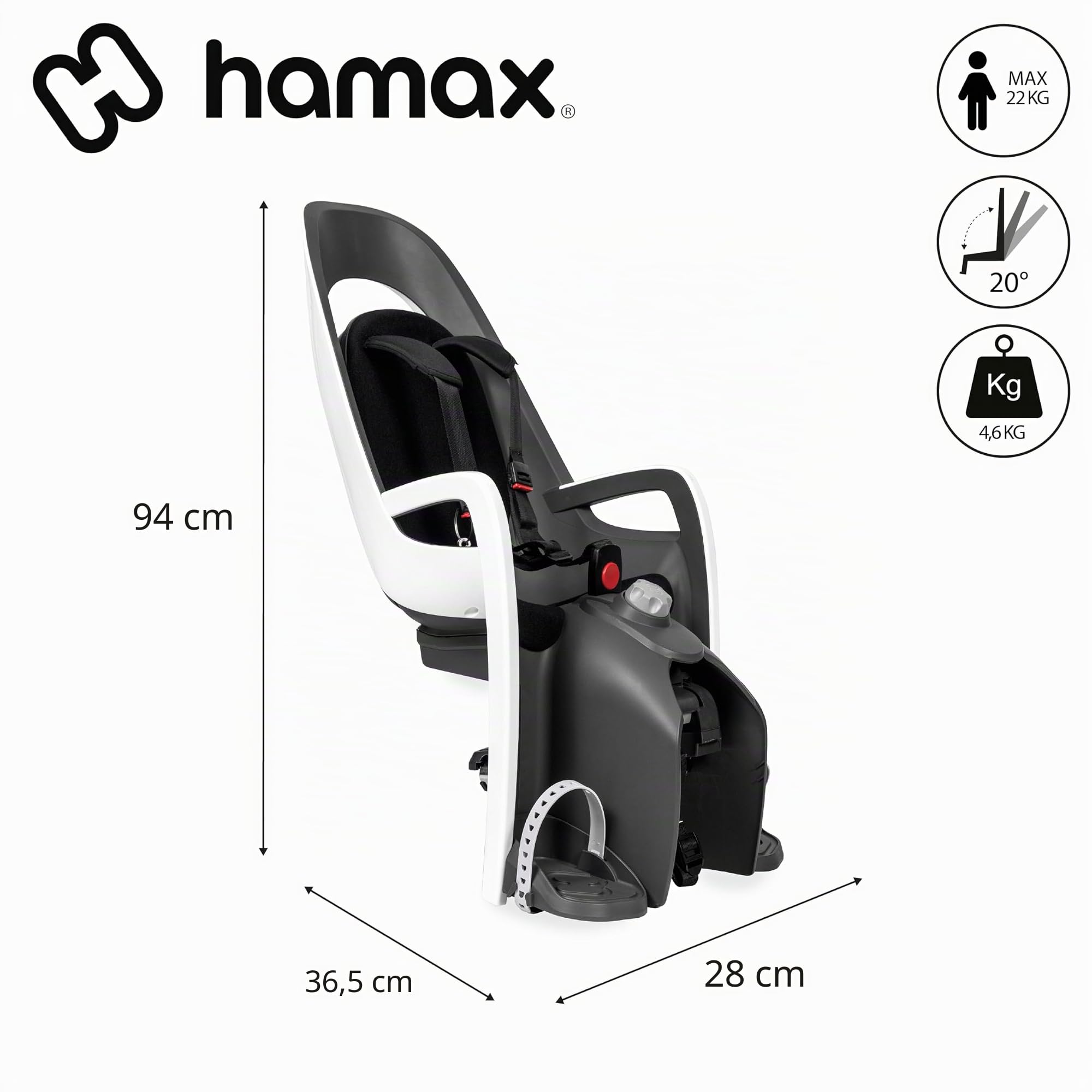 HAMAX Caress Asiento de Bicicleta niño Trasero Negro Montaje portaequipajes Asiento Infantil