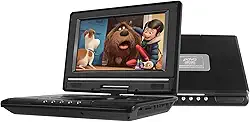 Leitor de DVD Portátil 9.6 Polegadas + Disco de Jogos Incluído, Leitor de DVD de Carro com Suporte para CD/SD/USB, Tela HD Grande, Rotação Livre de 180 Graus e Bateria de Grande Capacidade