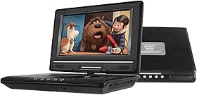 Leitor de DVD Portátil 9.6 Polegadas + Disco de Jogos Incluído, Leitor de DVD de Carro com Suporte para CD/SD/USB, Tela HD Grande, Rotação Livre de 180 Graus e Bateria de Grande Capacidade