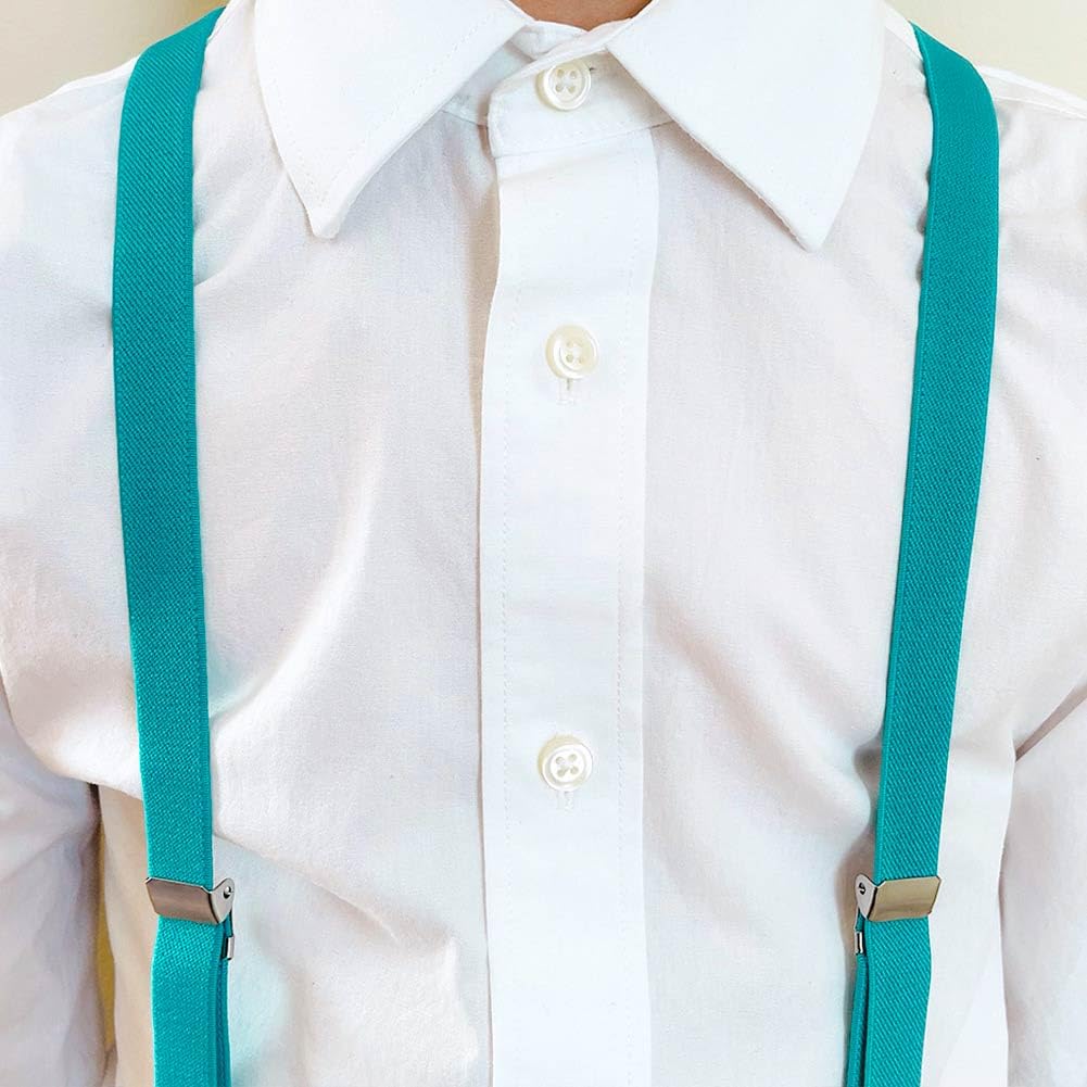 tiemart Boys' Cyan Skinny Suspenders