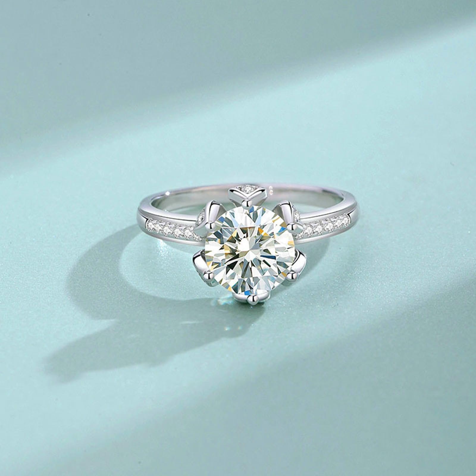 Anello di fidanzamento da donna, in oro bianco 18 carati, con moissanite, in vero oro, misura 47-65