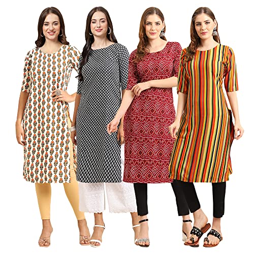 Image of Pinkmint Women's Crepe Digital Print Straight Kurta [Pack of 4]