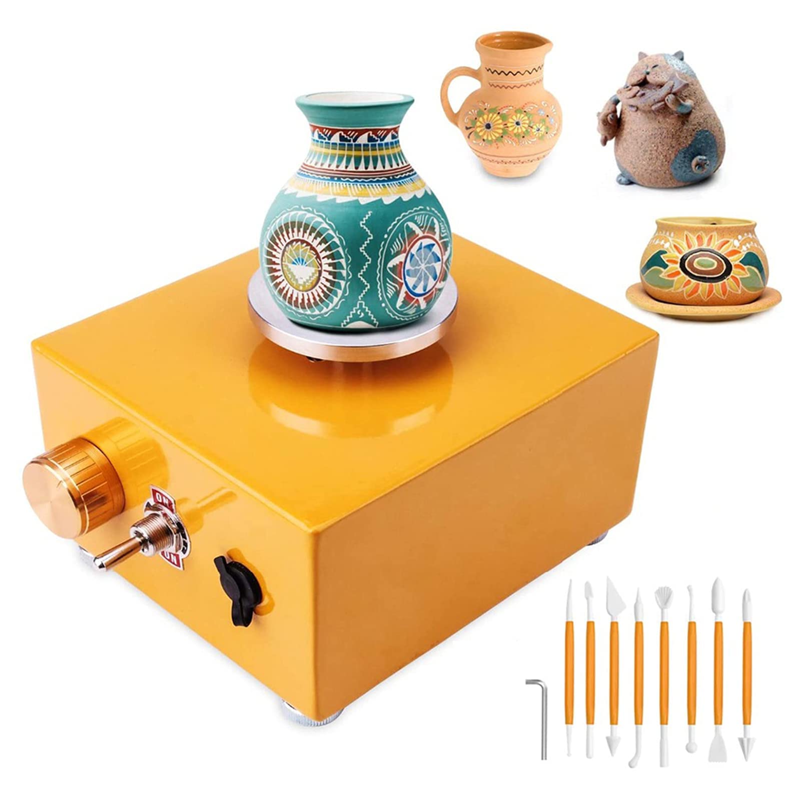 Mini Pottery Wheel Kit for Kids, 2 Aluminum Alloy Turntable Spin and Sculpt Pottery Wheel Machine, 0-2000 RPM Adjustable Speed for DIY Tiny Pottery with Clay Sculpting Tool Set