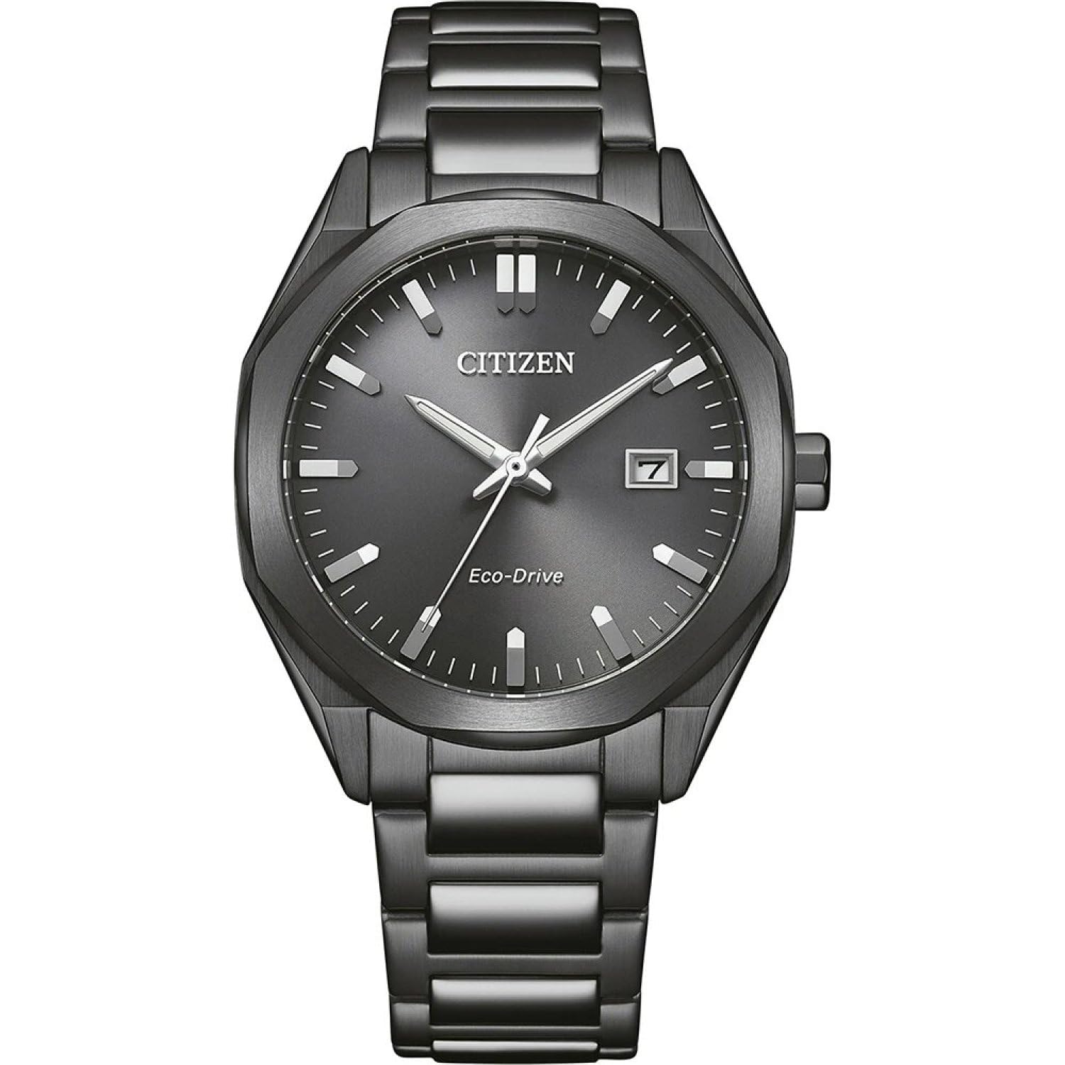 Citizen Eco-Drive Herrenuhr Edelstahl, Grau, 38 mm, BM7625-80H | Analog Quartz | Kristallglas | 10 bar Wasserdicht | 180 Tage Gangreserve | Datum | Edelstahlband
