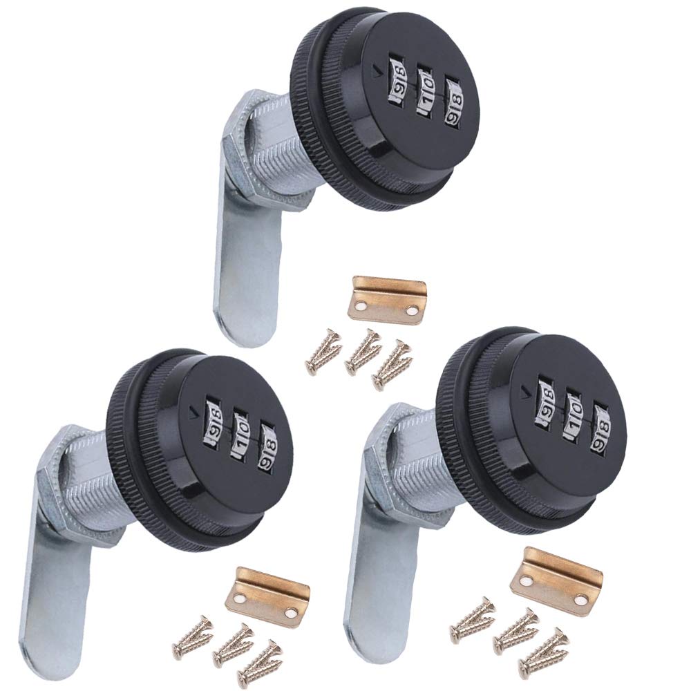 WJSKDQ3 Pack Combination Cam Lock RV Password Coded Lock for 3-Digit 90 Degree Rotary Zinc Alloy 30mm/1.1"