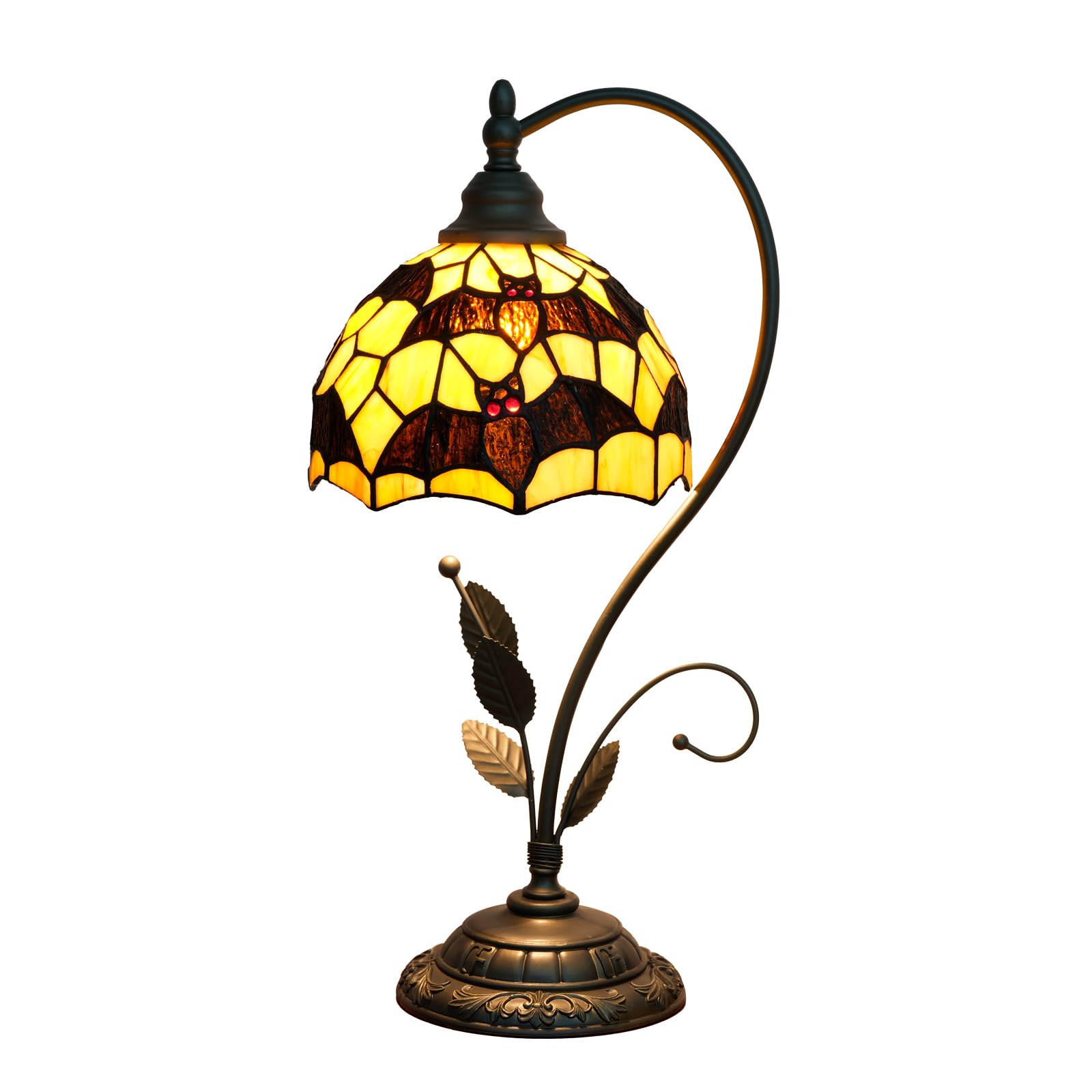 NUODITOS Tiffany Table Lamp Black Bats Stained Glass Bedside Lamp Tiffany Style S Metal Leaves Desk Light for Home Living Room Office Dormitory Bar Family Friends Gift