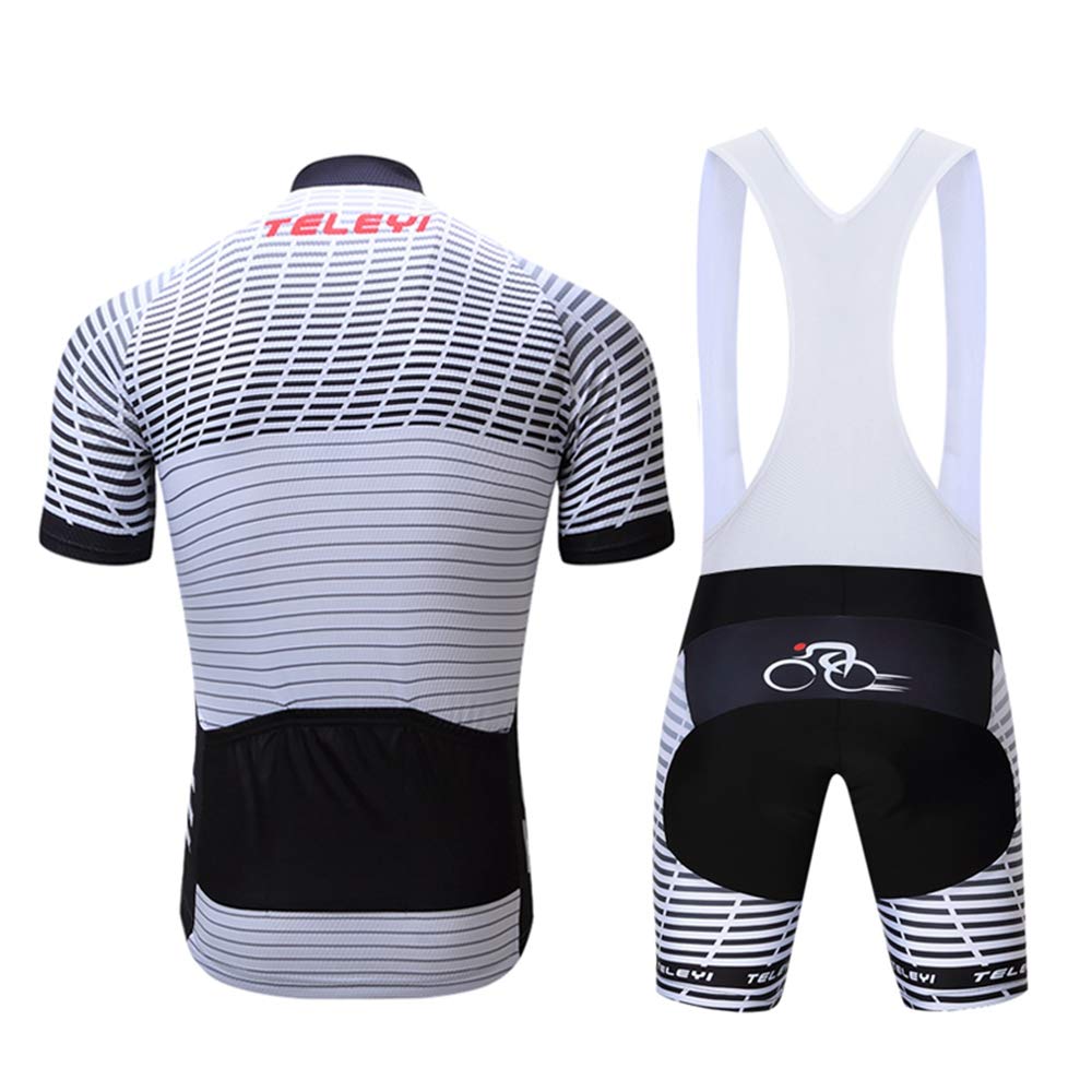 Shenshan Men's Summer Short Sleeve Cycling Set MTB Bike Clothing Bicycle Jerseys Bib Shorts Suit Grey White 4XL