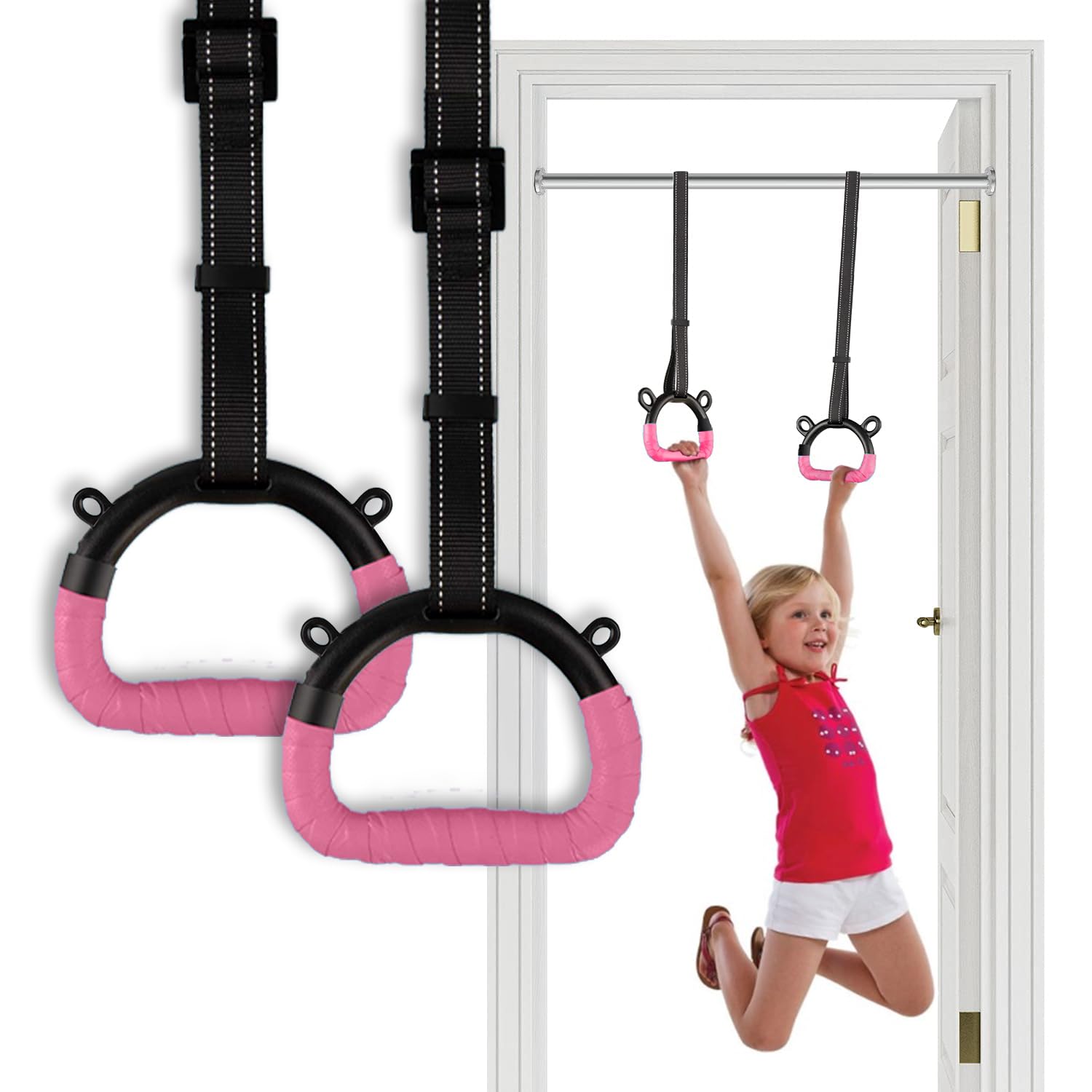 Original Cup Gym Rings Turnringe für Kinder Pink | 2 stabile Ringe mit verstellbaren Gurten (16–55 cm) | rutschfeste Bandage | Indoor & Outdoor | Aerobik