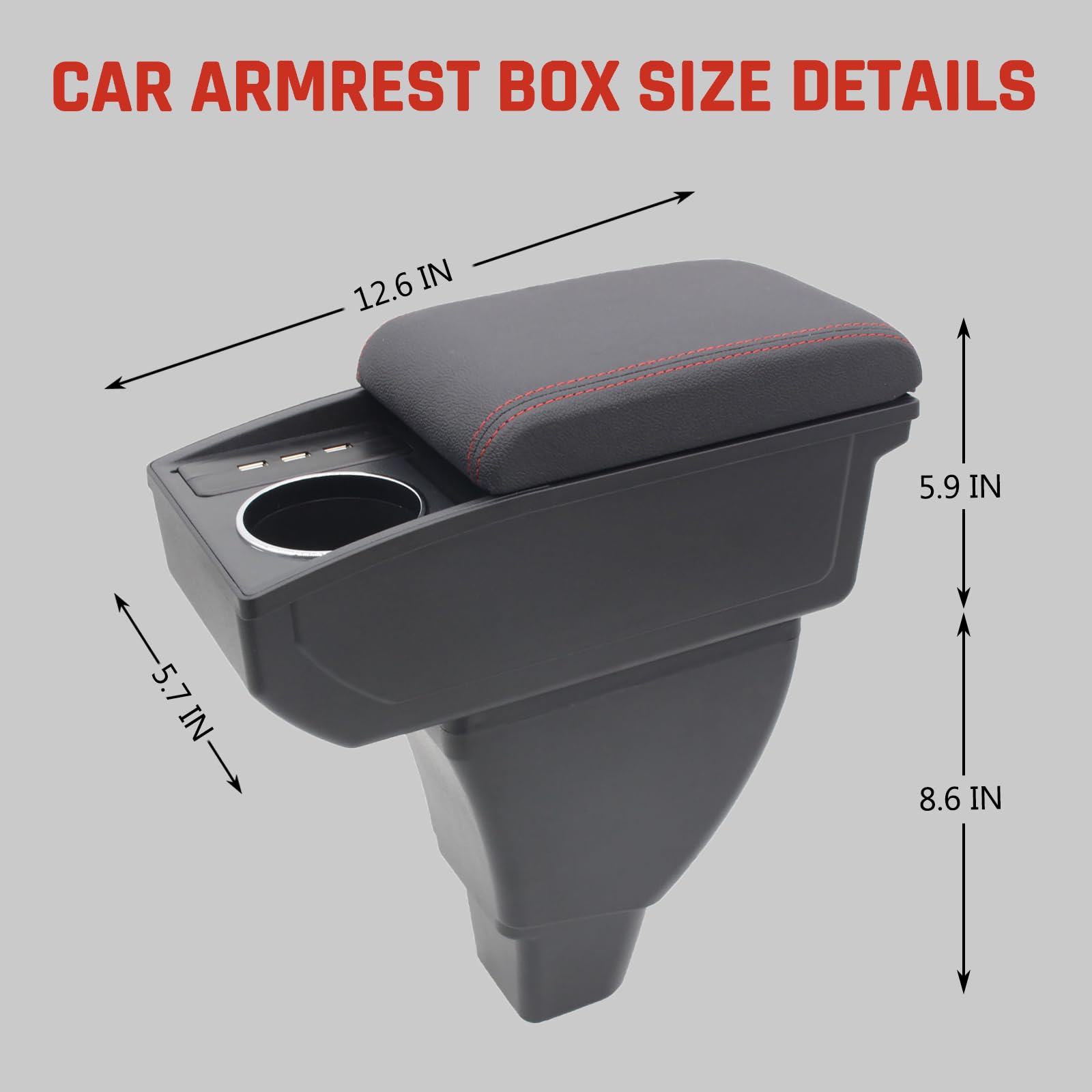 Center Armrest Storage Box For Toyota BB & Scion XB (2004-2006) - Black Leather With 3 USB Ports