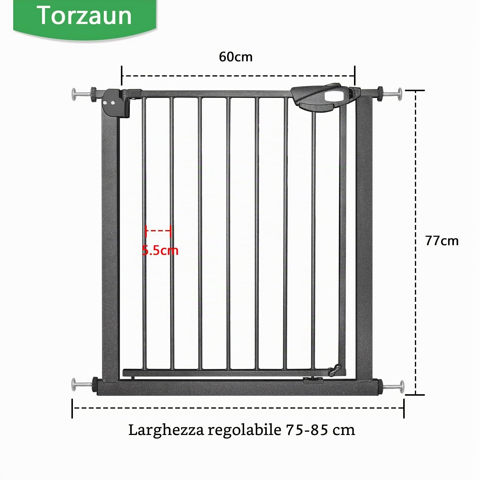 LARS360 Griglia di protezione per scale, senza fori, apertura con una sola mano e chiusura automatica, in metallo, per bambini e animali domestici, 75-85 cm, nero