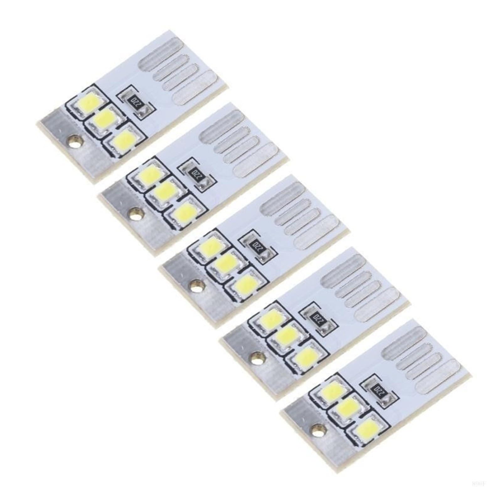 5Pcs 896F 0.2W USB LED Lampadina Libro Luce Pocket Card Portachiavi Night Lamp (Bianco)
