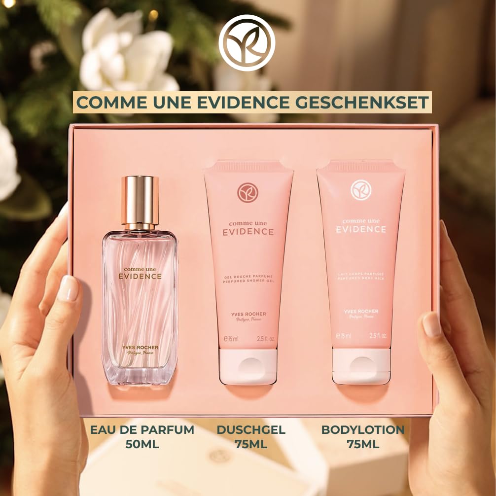 Yves Rocher Comme Une Evidence Geschenkset Eau de Parfum 50 ml Körpermilch 75 ml Duschgel 75 ml Pflegeset für Frauen Made in France