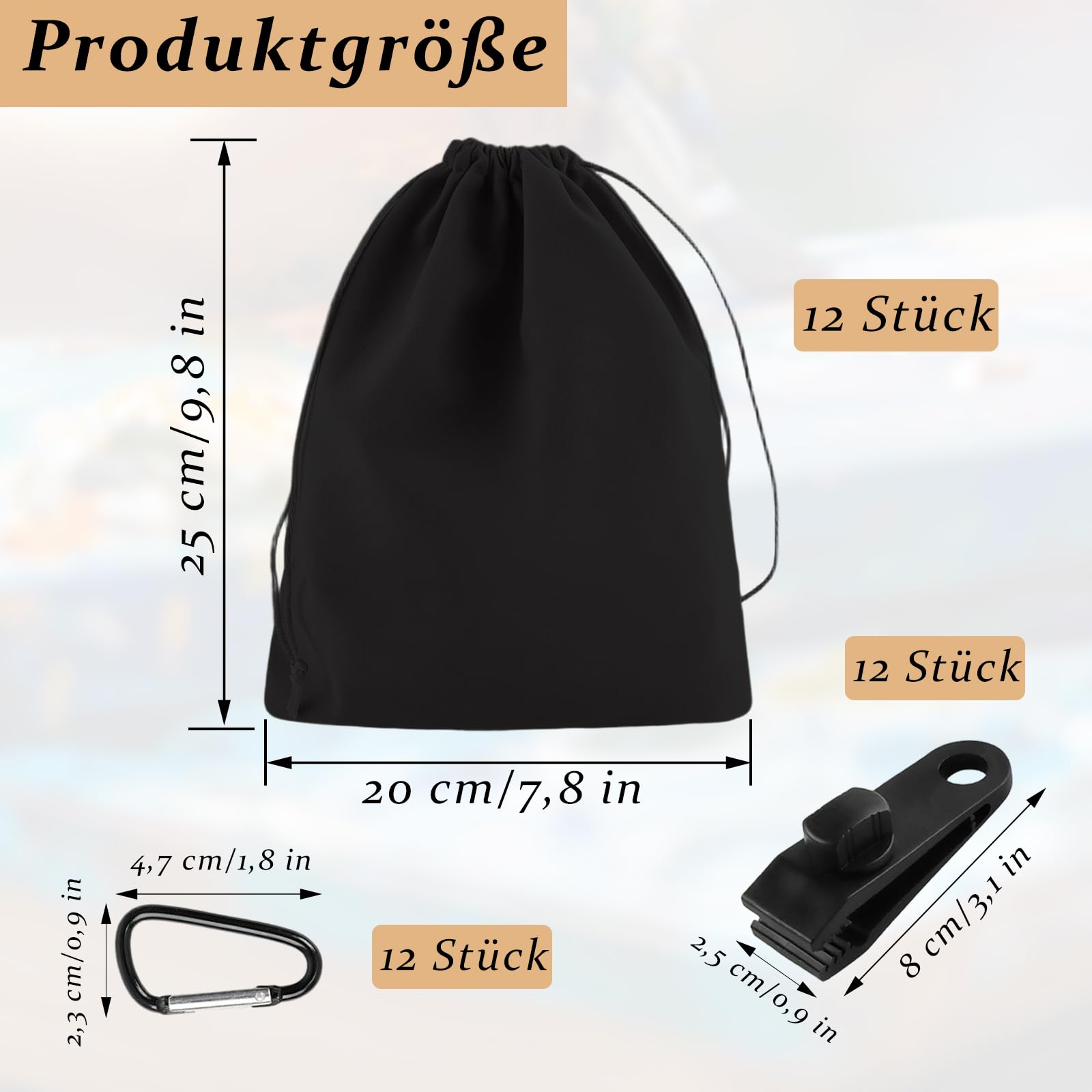 Przenośna torba obciążeniowa do pawilonu, zasłon na zewnątrz, 12 sztuk, worek na piasek, torba obciążeniowa z klamrami i klipsami, przenośna torba obciążeniowa, nadaje się do mocowania namiotów