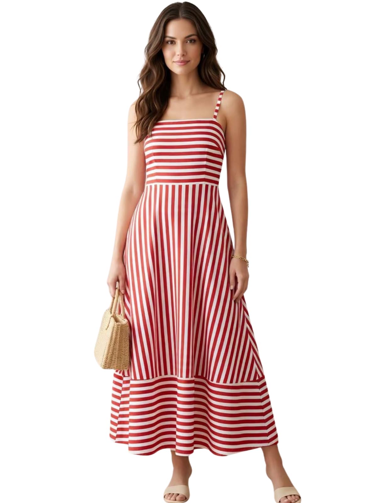 greciilooks Women`s Dresses | Maxi Dress for Women Stylish | One Piece for Women Long | A-line Long & Sleevless One piece Womans Dresses | Stripe Designed Squar Neak Outfit-picture-31