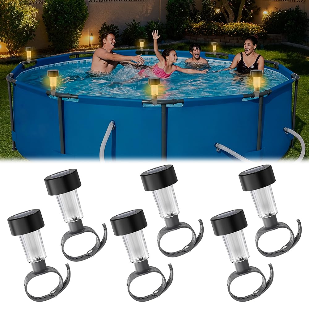 Luci Solari Per Piscina, 6PCS Illuminazione Solare per Laghetti,Impermeabilità IP65 Luci Per Piscina Fuori Terra, Luci Piscina Solari,Luce Solare Led Esterno,per Gradini Cortili Prato Vialetto