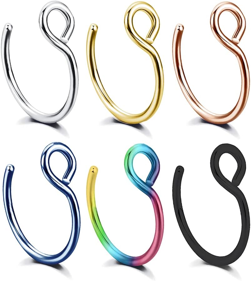 20G Stainless Steel Nose Rings Spiral Fake Nose Piercing kit, Double Nose Ring Hoop for Single Piercing for Women