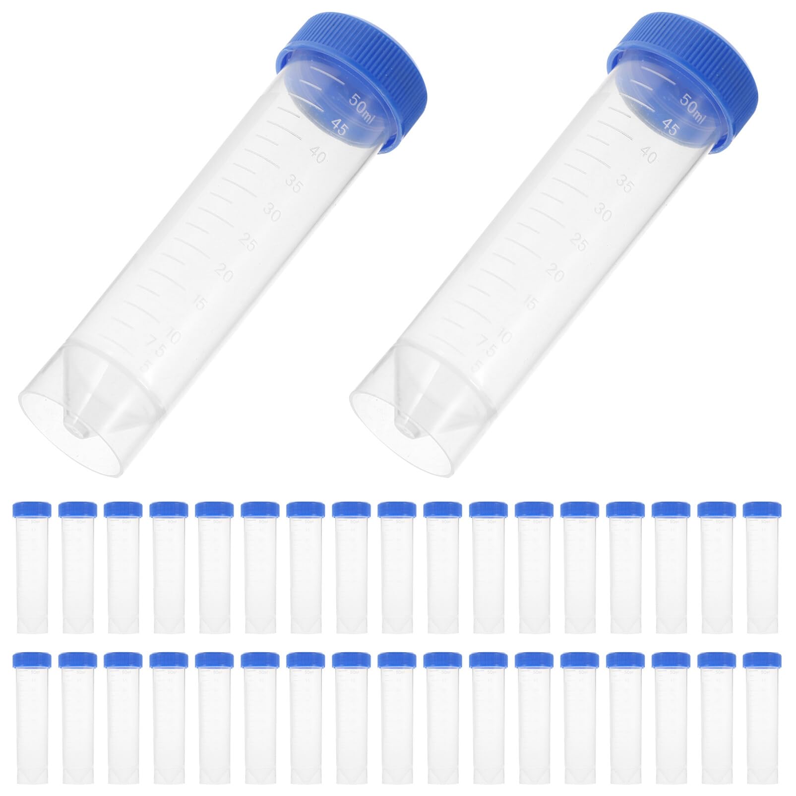 Baluue 50pcs Laboratory Tubes 50ml Plastic Test Tubes with Screw Caps Graduated Polypropylene Container for