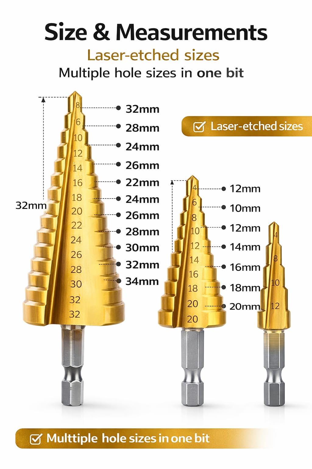 Step Drill Bit Set - 3PCS HSS Titanium Coating -3