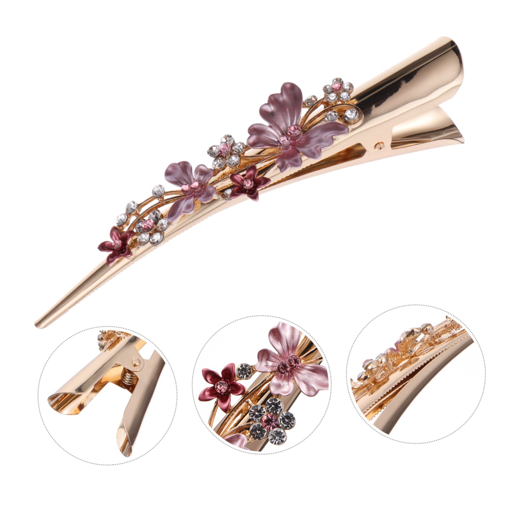 minkissy 1Pcs Rhinestone Alligator Hair Clip Metal Butterfly Hair Barrette Long Clip Vintage French Barrette Duckbill Hair Clip Hair Styling Accessories for Women Girls (Pink) - Image 3