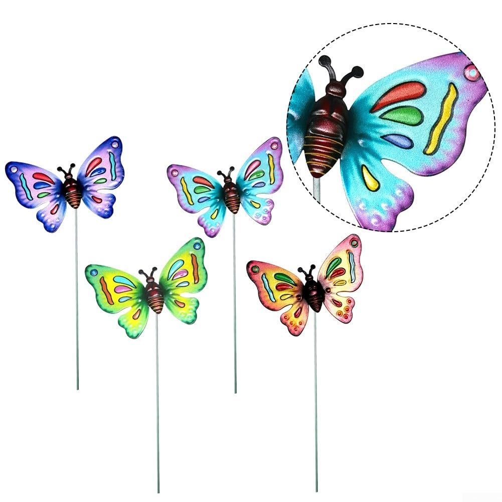 Juego de 4 estacas de jardín de mariposa de metal para decoración de césped y patio al aire libre, a prueba de óxido