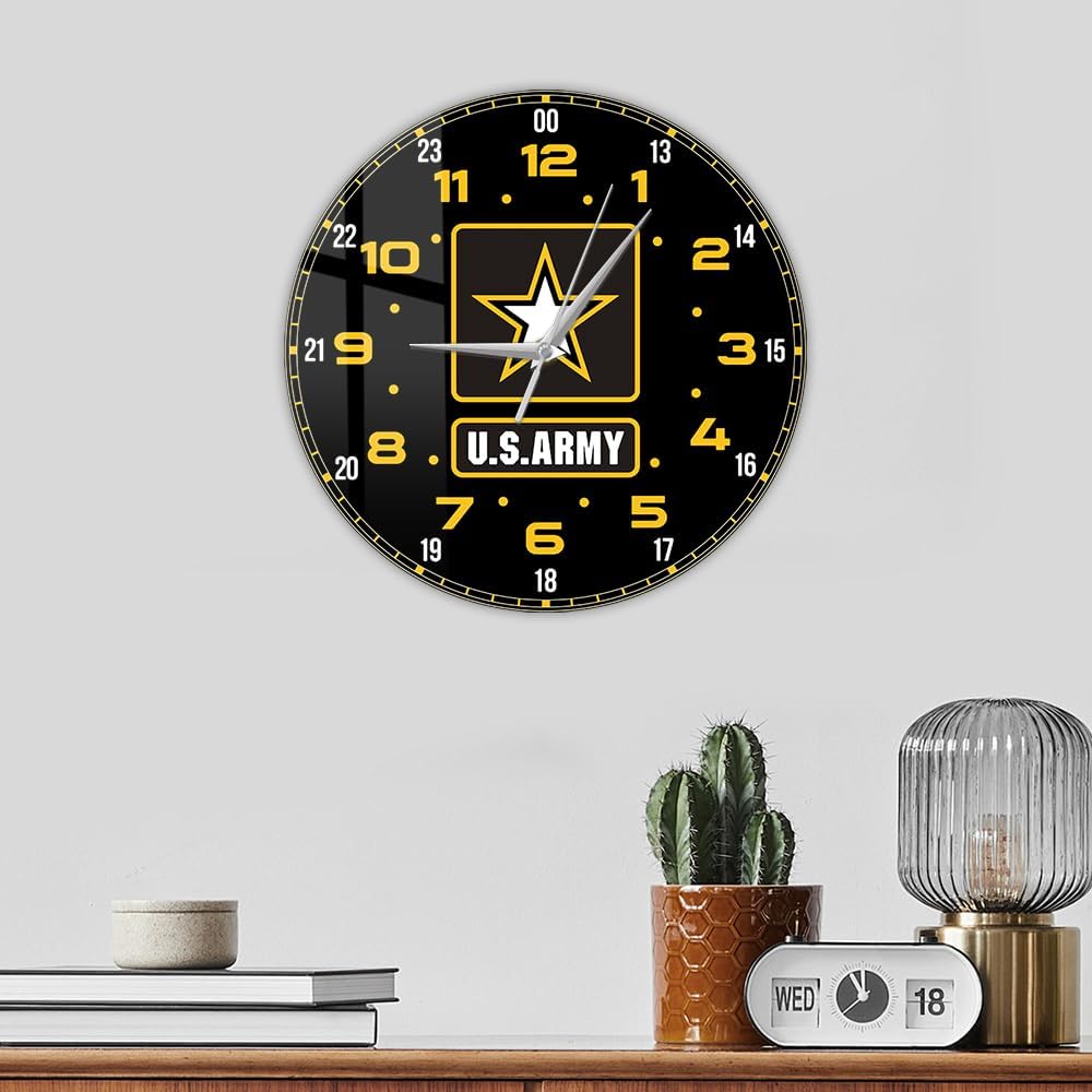 12 Inch Military Time Wall Clock, US Army 24 Hours Wall Clock Vintage Silent Movement Battery Operated Wall Watch Clock Easy to Read for Office Dad Husband Soldiers Military Retirement Gifts