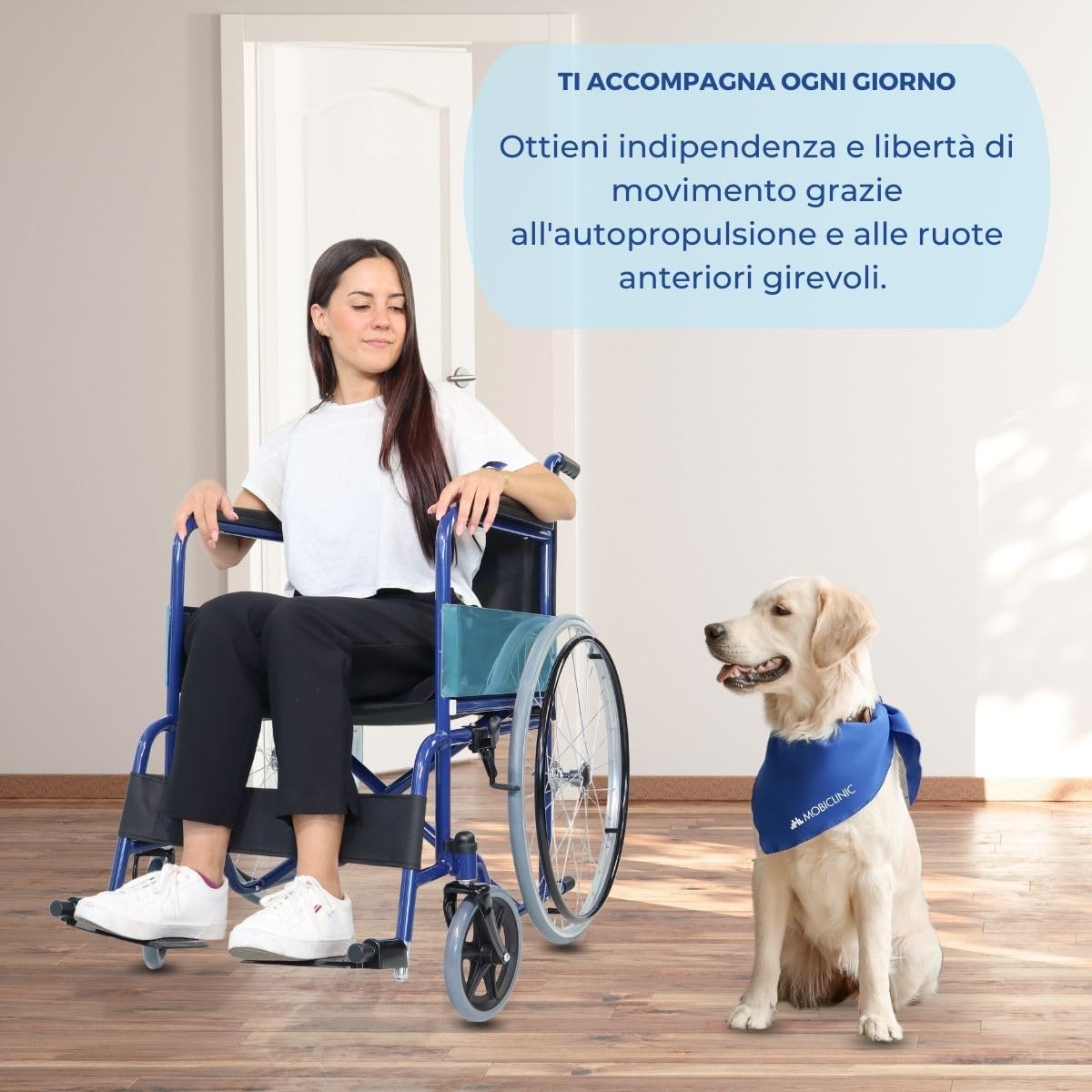 Mobiclinic®, Sedia a rotelle pieghevole, Alcázar, Freno manuale, Poggiapiedi fissi e braccioli pieghevoli, Marchio europeo, Carrozzina, Seduta 46 cm, Colore blu/nero