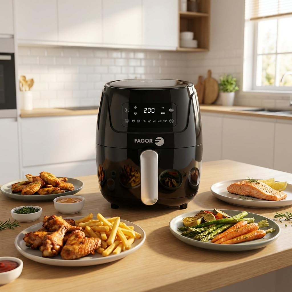 Freidora de Aire 5,7L XXL 1800W sin Aceite, Air Fryer con Pantalla Táctil y 7 Programas, Cocina Saludable Rápida, Temperatura 80-200ºC, Fácil Limpieza, FAGOR Naturfry