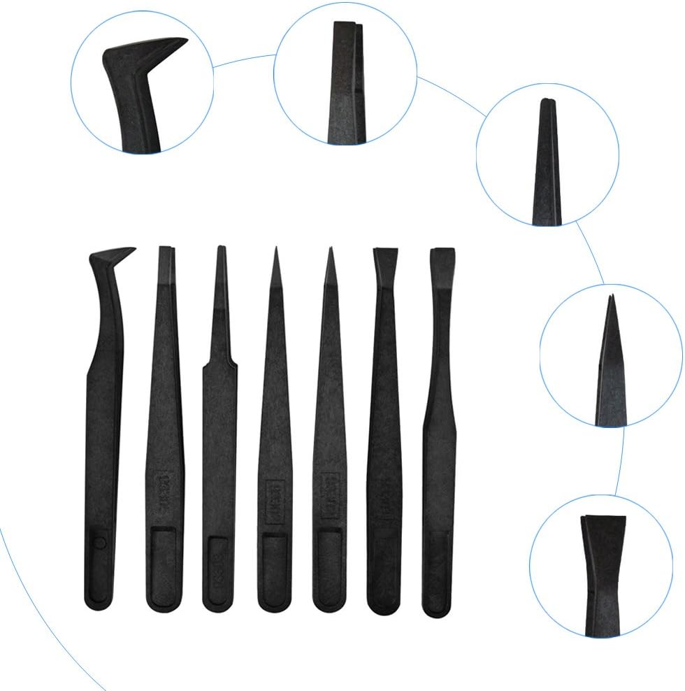 7pcs Precision Anti-static Tweezers, Marrywindix Plastic Tweezers for Electronics Jewelry-making Repairing