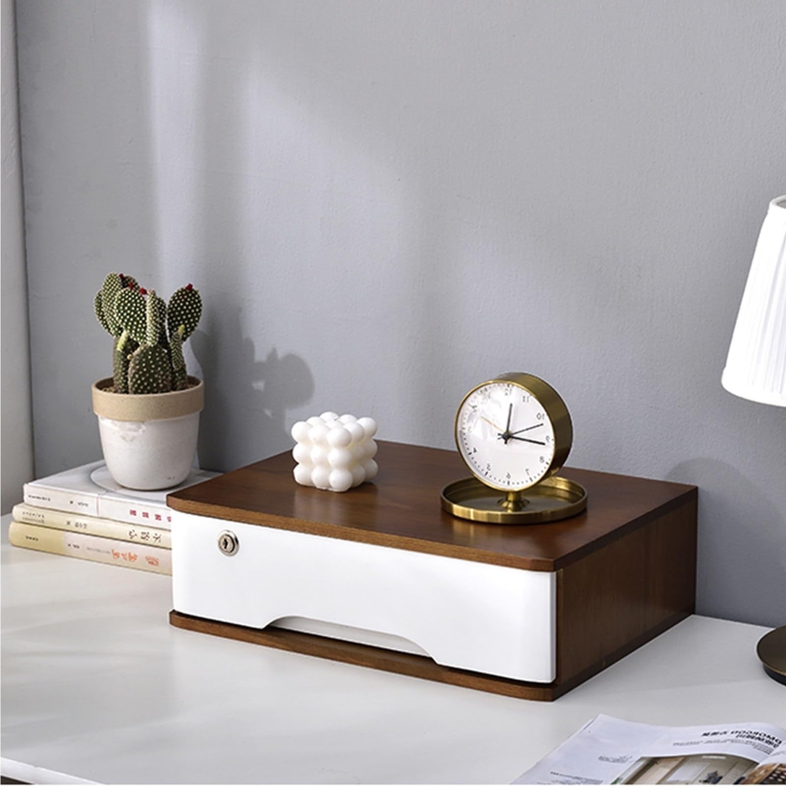 Mobiletto Portadocumenti da scrivania in Legno massello - Cassetto con Serratura per Ufficio Domestico 1/2/3/4 cassetti Scatola portaoggetti in Legno per Documenti Forniture Kit da Cucito Elegant