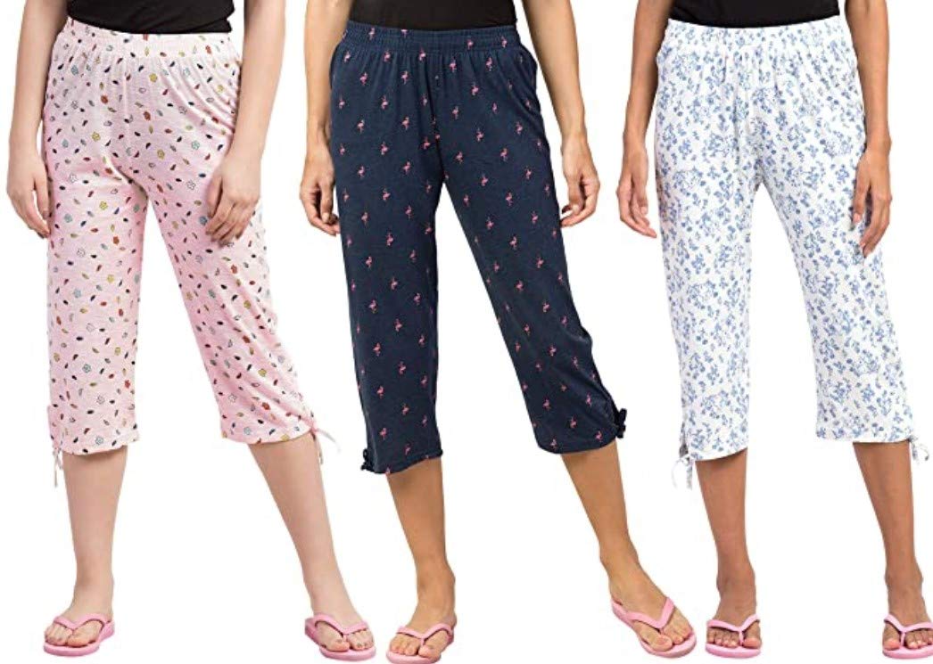 Womens Track Pant Capri Cotton Printed Capri/Lounge Wear –Soft Cotton Night Wear/Capri for Women(Combo Pack) (3, Medium)-image-18