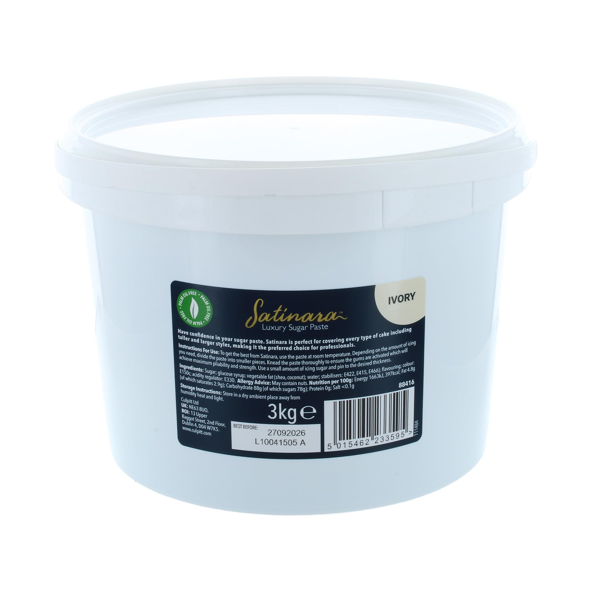 Satinara Ivory Luxury Sugar Paste For Cakes And Bakes, Palm Oil Free, Fondant Icing For Cake Covering – 3Kg