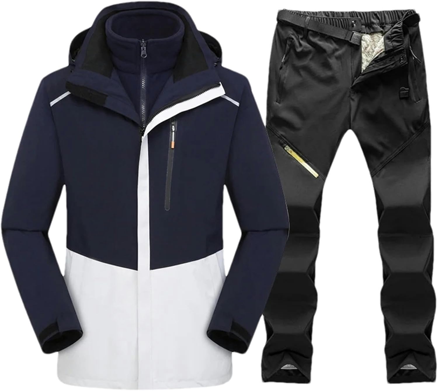 JXQXHCFS Men Ski Suit Waterproof Snow Fleece Jacket Pants Male Snowboard Sets Winter Sports Warm Skiing Camping Trousers