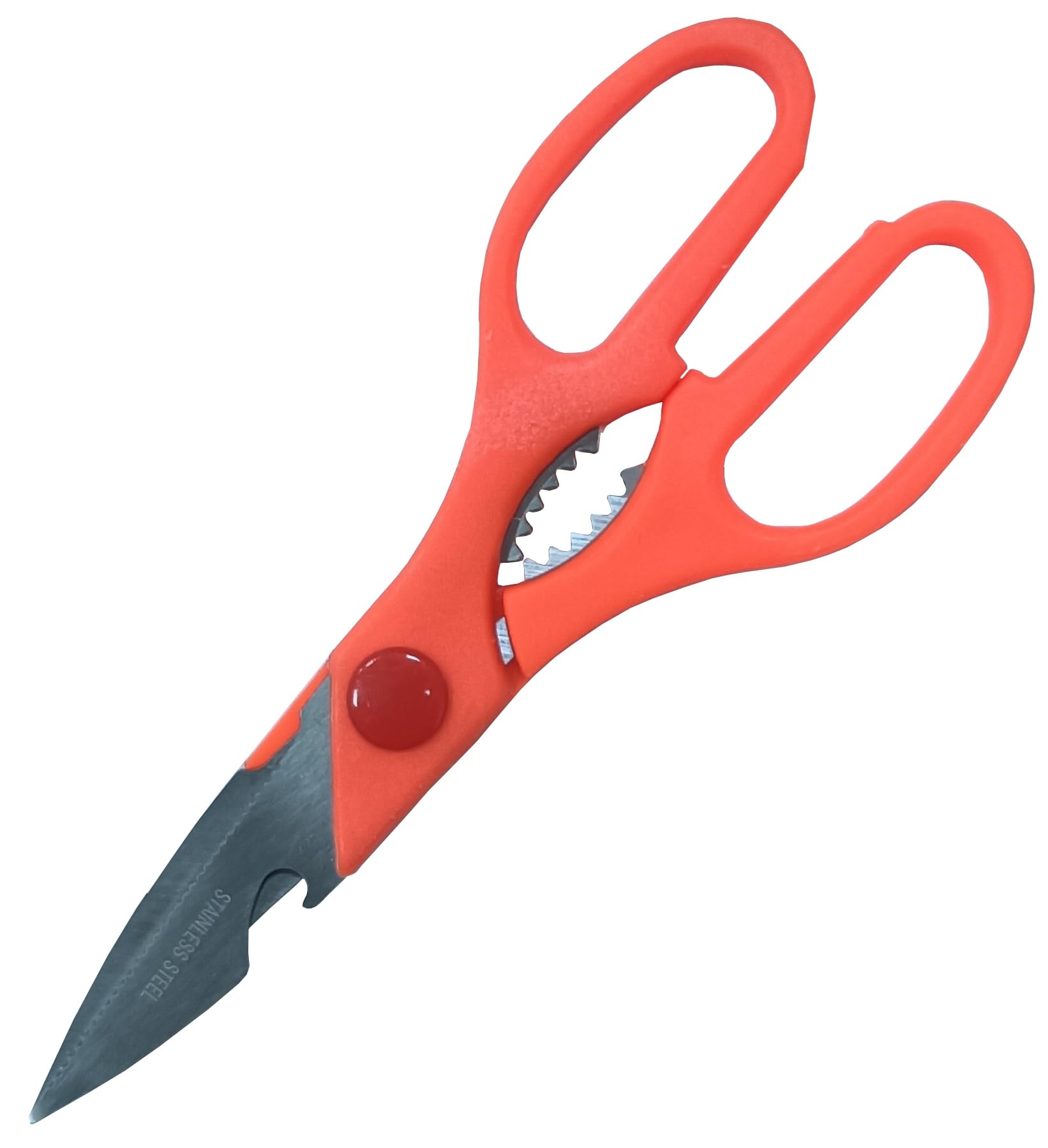 3 in 1 Heavy Duty Stainless Steel Kitchen Scissor, Cooking Scissors, Multi-Purpose Kitchen Shears for for Meat Poultry Herbs Cutting, Bottle Jar Opener and Nut Cracker (Orange)