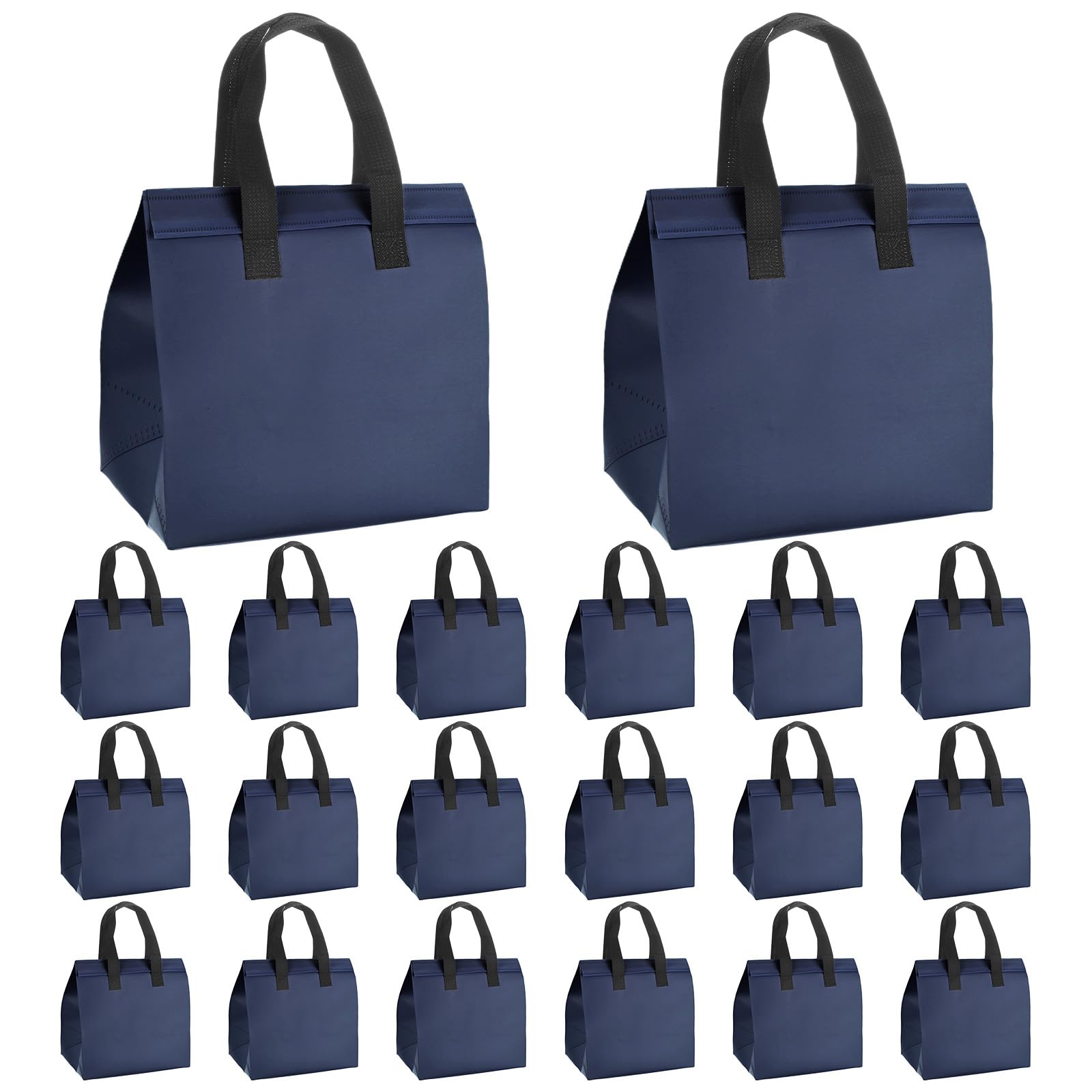 TIXIPEM Insulated Take Away Bags [20PCS] - Bulk Thermal Insulation Food Insulation Cooler Use for Hot Cold Food Frozen Deliver & Fresh Store Grocery Bags - [Navy Blue-9.4IN]