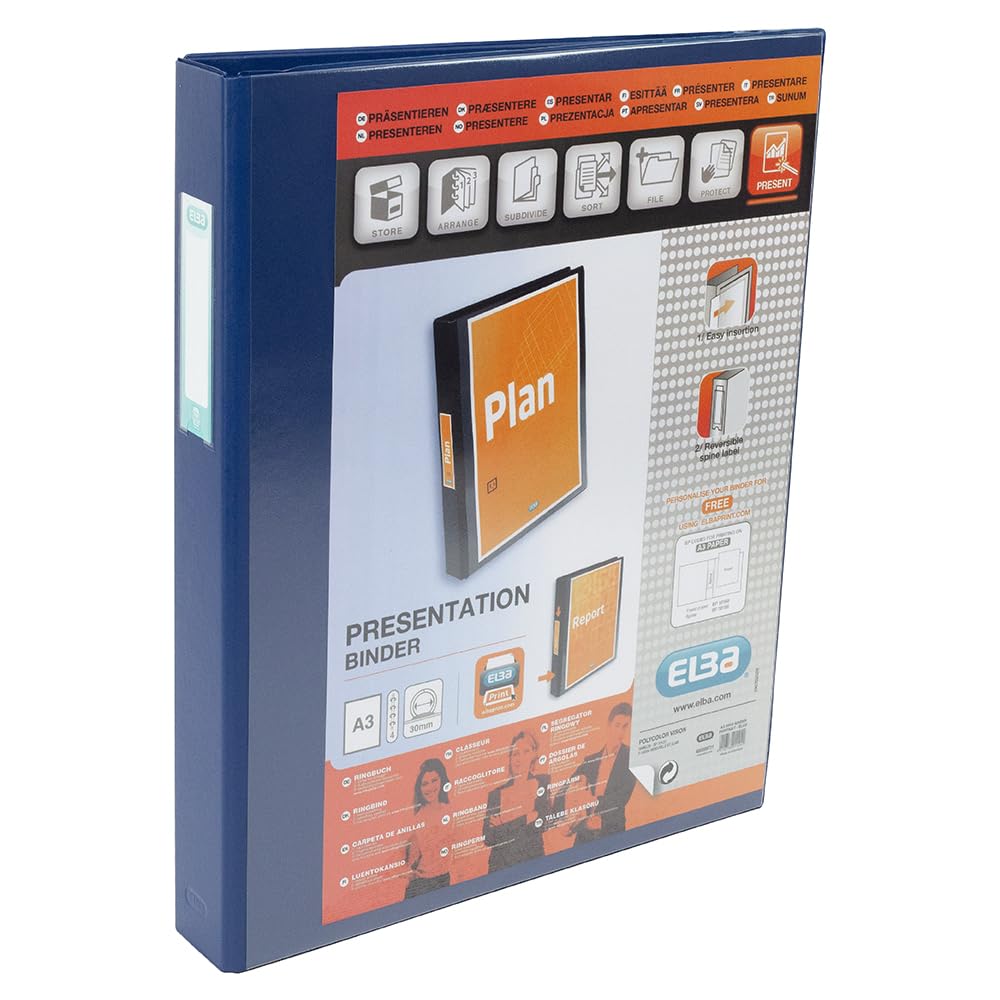 Elba Vision A3 30 mm Capacity Portrait Ring Binder - Blue