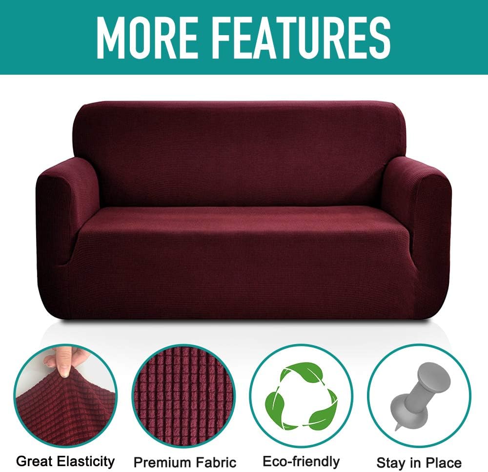 RHF Jacquard-Stretch Sofa Cover, Slipcover for Leather Couch-Polyester Spandex Sofa Slipcover&Couch Cover for Dogs, 1-Piece Sofa Protector(Extra-Wide Sofa: Burgundy)
