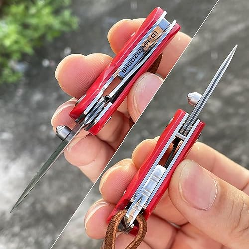 Miniatura 4 de SHOOZIZ Cuchillo de bolsillo manual de acero de Damasco, cuchillo plegable con mango de hueso con cerradura interior Cuchillo MINIEDC de 3.46