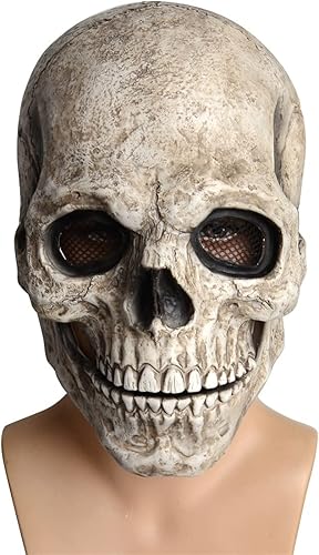 Syansju Skull Mask Moving Jaw, Human Skull Mask with Moving Jaw, Creepy Halloween Realistic Latex Helmet