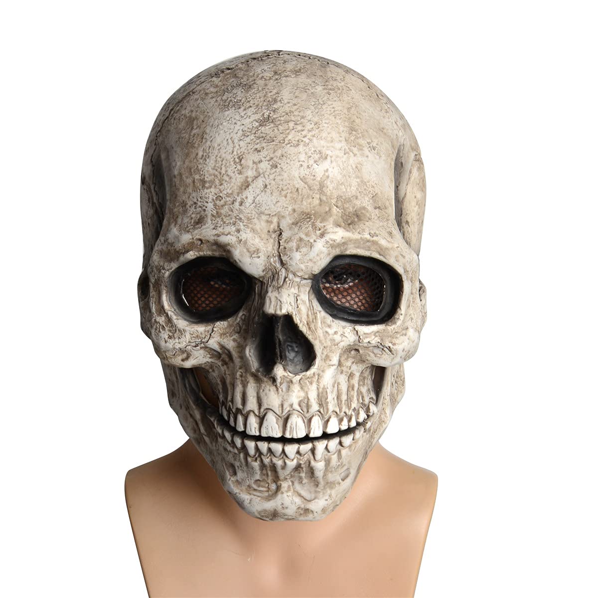 Skull Mask Moving Jaw, Human Skull Mask with Moving Jaw, Creepy Halloween Realistic Latex Helmet