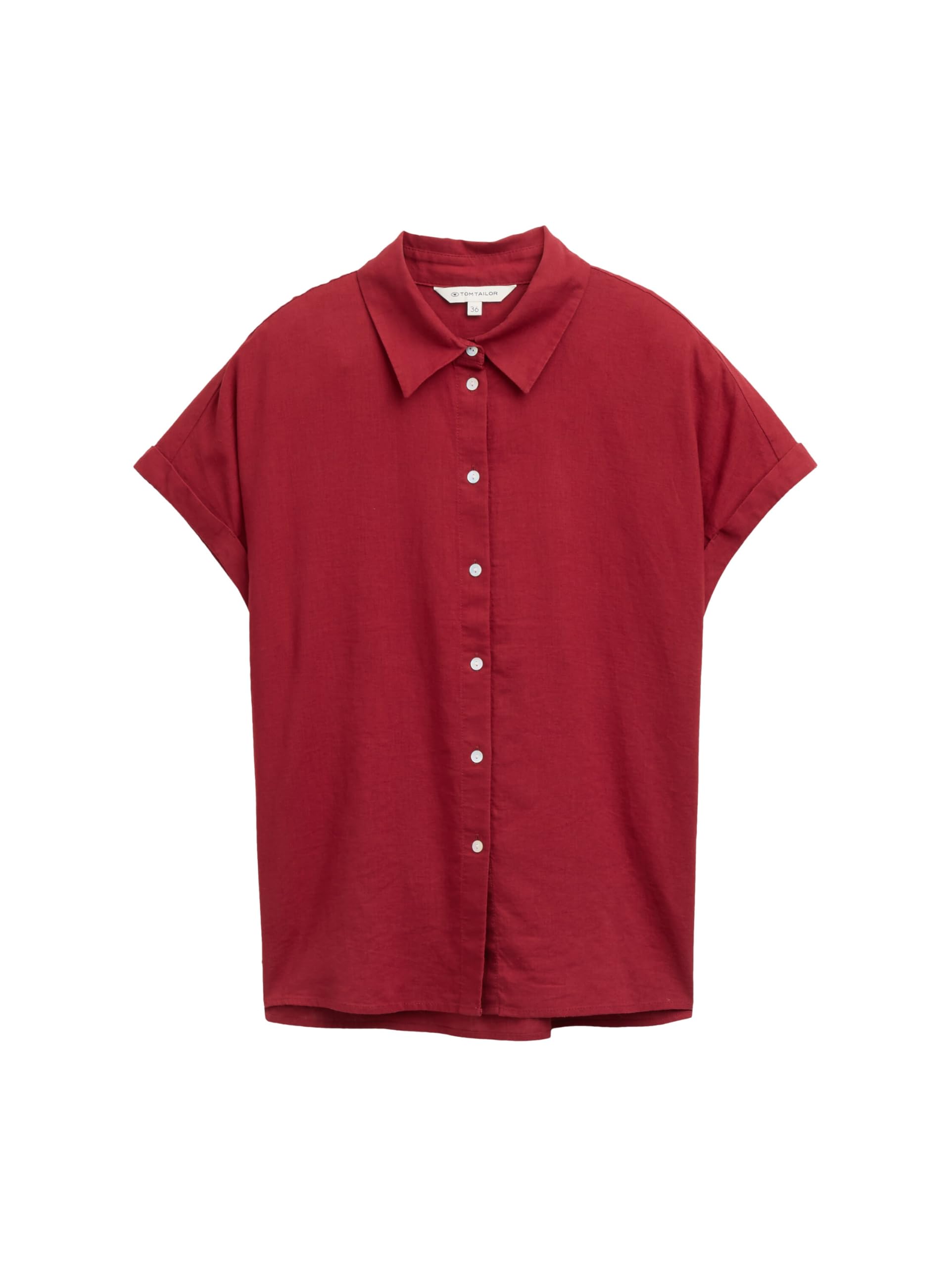 Tom Tailor Damen Loose Fit Bluse mit Leinenanteil