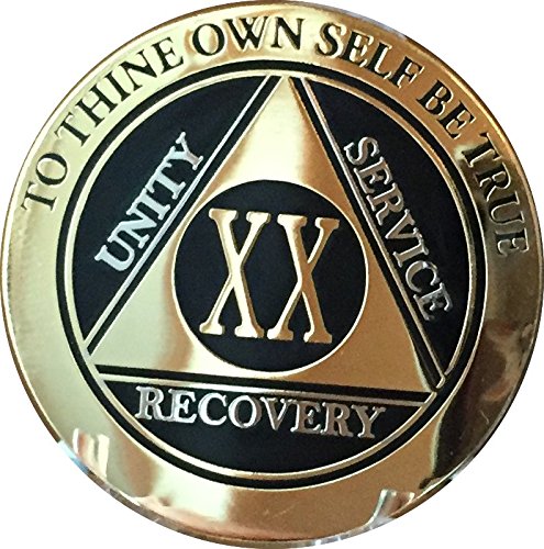 RecoveryChip20 Year AA Medallion Elegant Black Gold Silver Bi-Plated Alcoholics Anonymous Chip